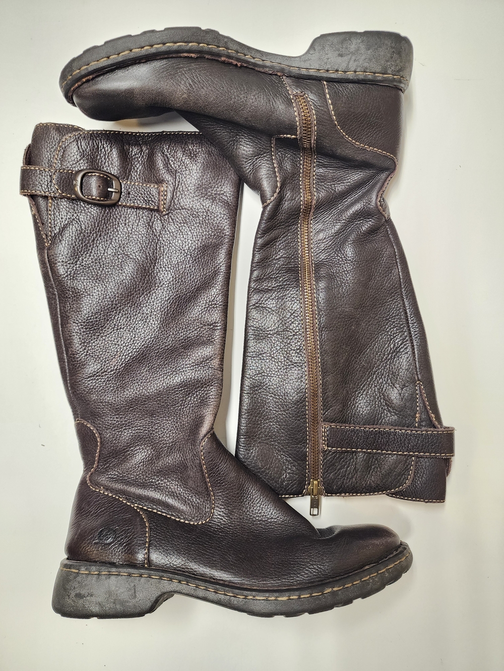 Born Dark Brown Leather Mid-Calf Riding Boots